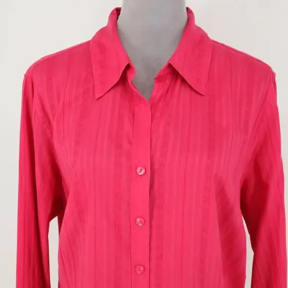 Coldwater Creek Top Plus 2X Pink Textured Cotton Blouse Roll Tab Sleeve Career - Picture 14 of 14